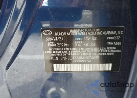 2021 Hyundai Sonata Se z USA, uszkodzony, nr VIN 5NPEG4JA0MH074639